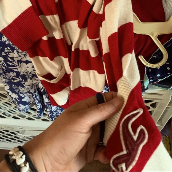 Hollister Red & White Sweater Button Down Cardigan - Picture 5 of 6